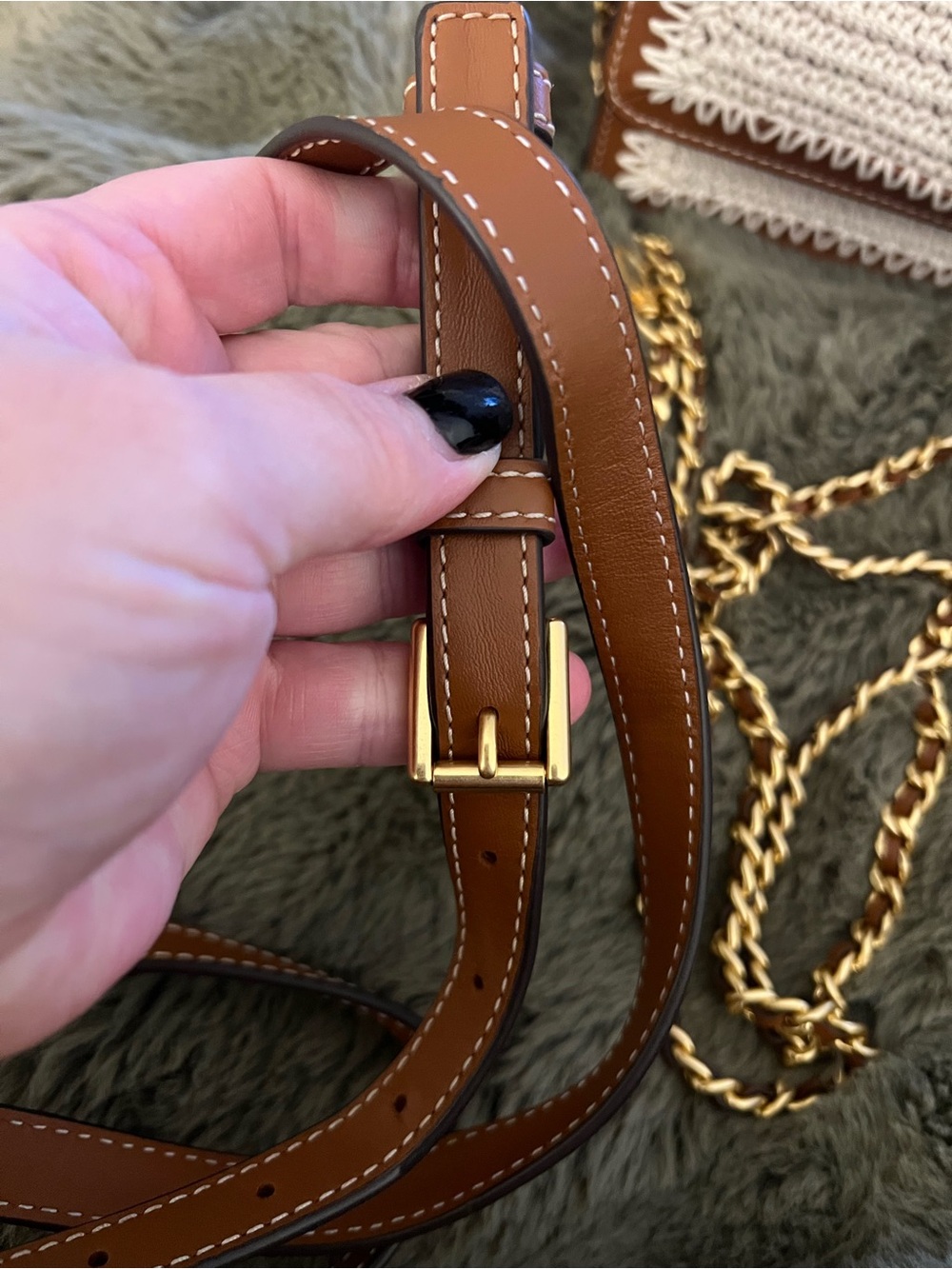 NWT Tory Burch Cream Britten Crochet Crossbody with Tan Leather Trim - Picture 9 of 16